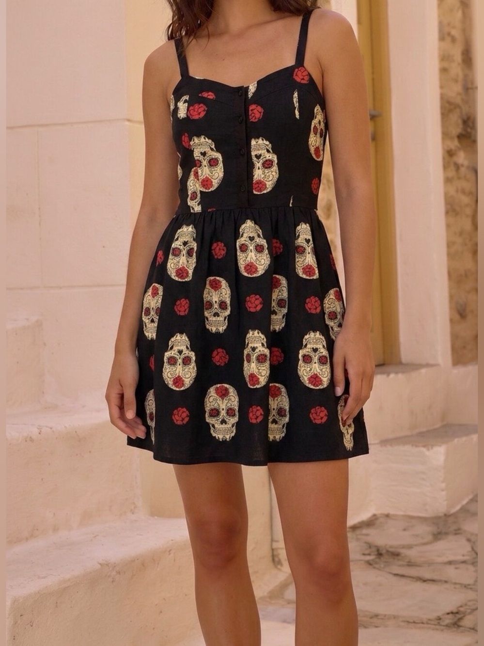 Jawbreaker Sugar Skull Rose Dress NWT Gothic Punk Rockabilly Summer Dress L